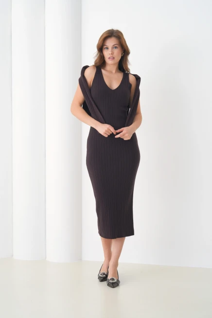 Kadın bisiklet Yaka Düğme Kapama Kaşkorse Ceket Elbise İkili Triko Takım