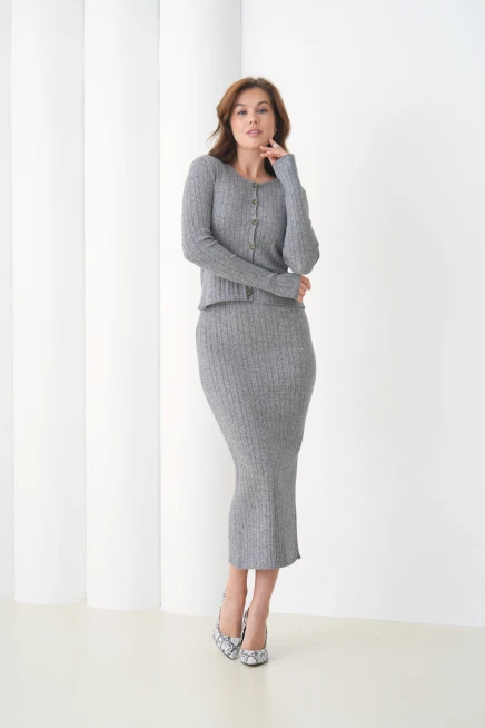 Kadın bisiklet Yaka Düğme Kapama Kaşkorse Ceket Elbise İkili Triko Takım