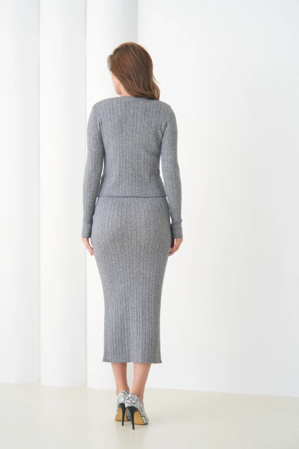 Kadın bisiklet Yaka Düğme Kapama Kaşkorse Ceket Elbise İkili Triko Takım