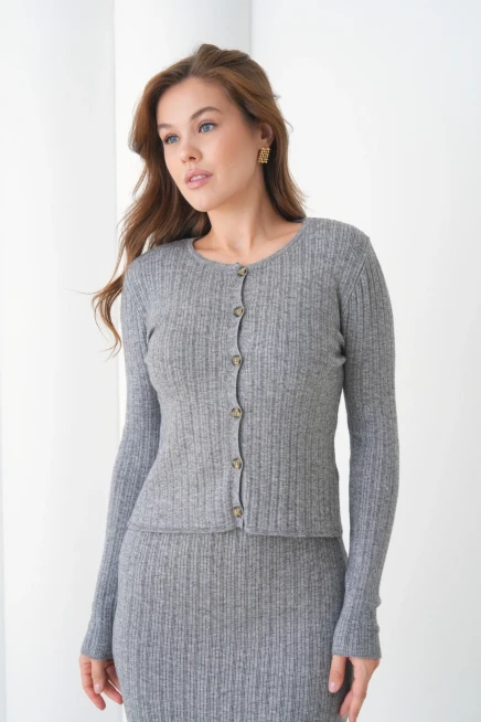 Kadın bisiklet Yaka Düğme Kapama Kaşkorse Ceket Elbise İkili Triko Takım