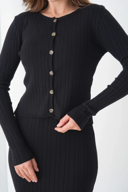 Kadın bisiklet Yaka Düğme Kapama Kaşkorse Ceket Elbise İkili Triko Takım