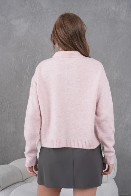 Kadınpolo Yaka Yarım Pat Düğme Salaş Triko Kazak