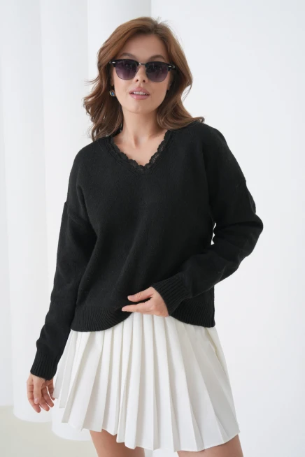 Kadınv Yak Adantel Detay Yumuşak Dokulu Triko Kazak