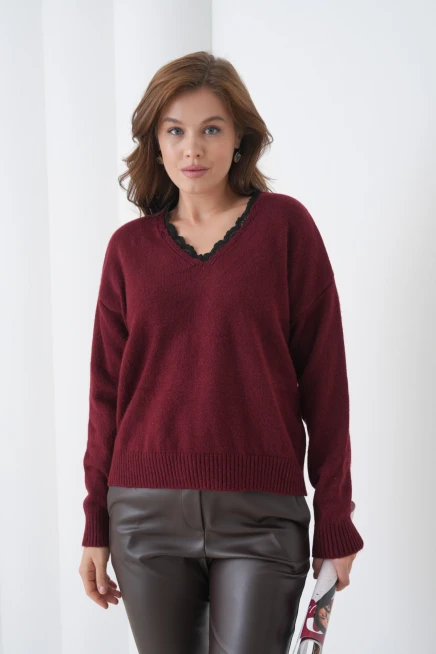 Kadınv Yak Adantel Detay Yumuşak Dokulu Triko Kazak