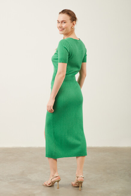 Triko Bluz Etek Yeşil İkili Takım