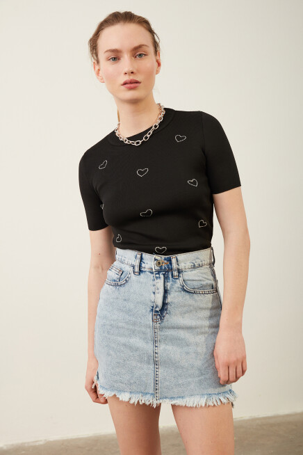 Kalpli Taş İşlemeli Siyah Body