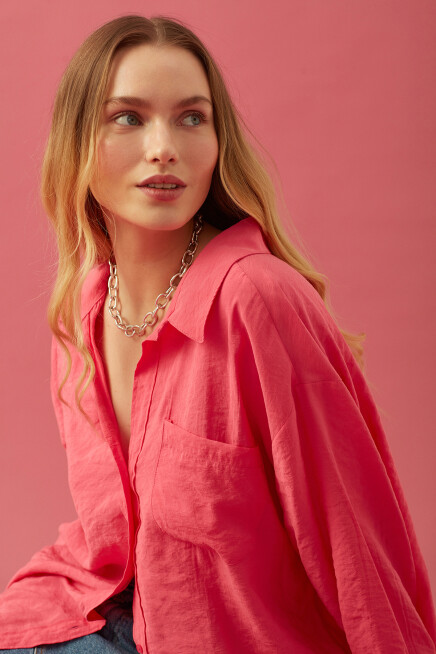 Kadın Uzun Kollu Oversize %100 Pamuk Basic Gömlek