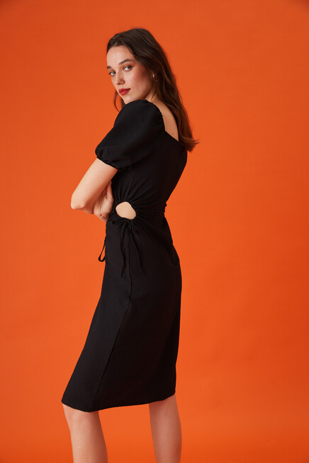 Waist Detailed Balloon Sleeve Womens Dress