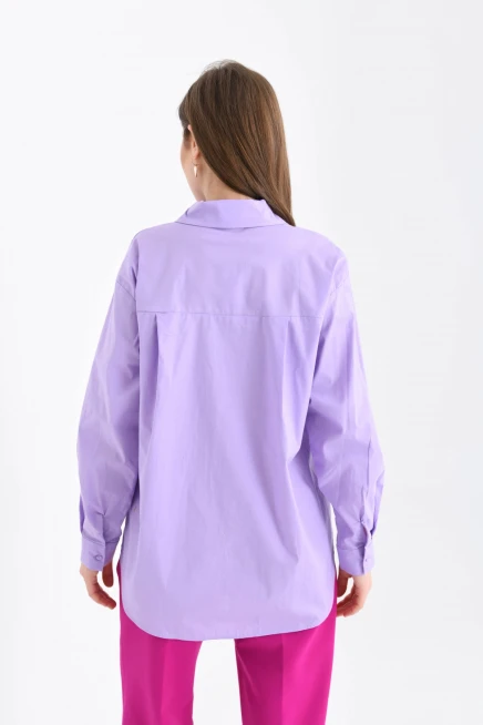 Lila Cep Detaylı Kadın Gömlek
