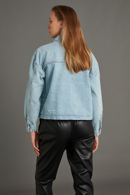 Womens Light Blue Button Detailed Oversize Denim Jacket