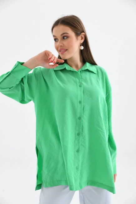 Oversize Uzun Kol Basic Yeşil Gömlek