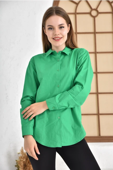 Kadın B.Yeşil Slim Poplin Gömlek