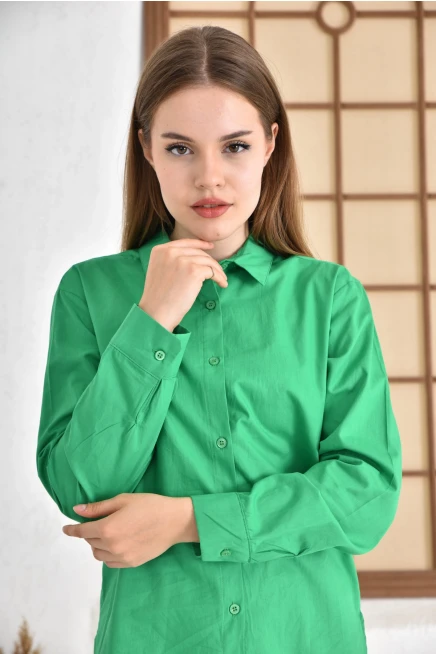 Kadın B.Yeşil Slim Poplin Gömlek