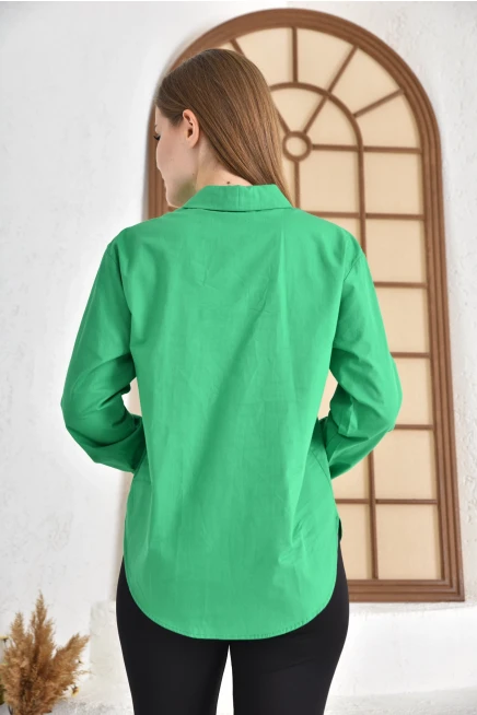 Kadın B.Yeşil Slim Poplin Gömlek