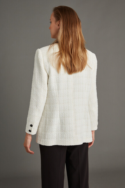 Kadın Beyaz Garni Detay Uzun Buklet Blazer Ceket