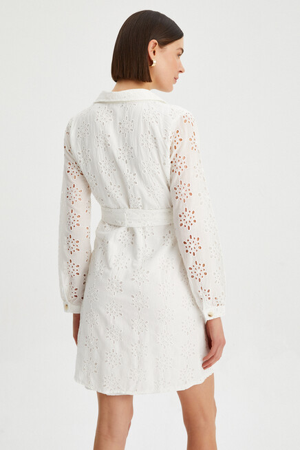 Kadın Brode Düğme Detaylı Astarlı Gömlek Elbise