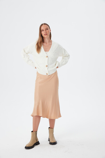 Women Camel Waist Elastic Fish Satin Skirt