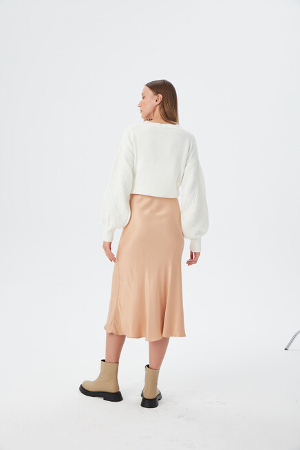 Women Camel Waist Elastic Fish Satin Skirt