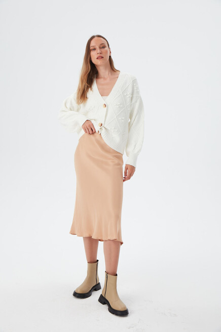 Women Camel Waist Elastic Fish Satin Skirt