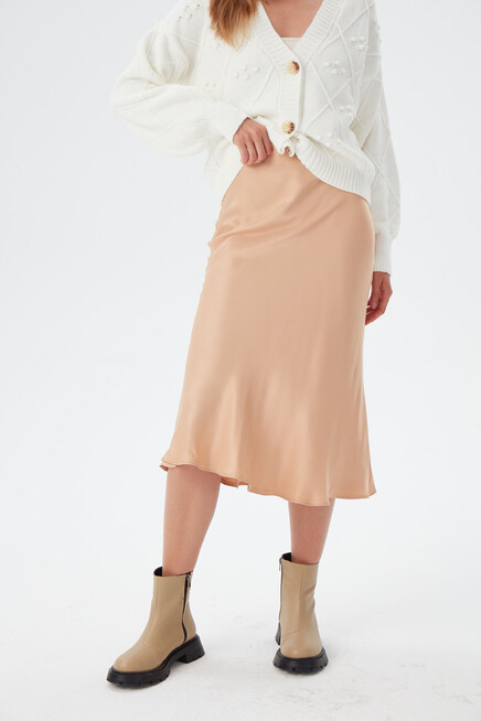 Women Camel Waist Elastic Fish Satin Skirt