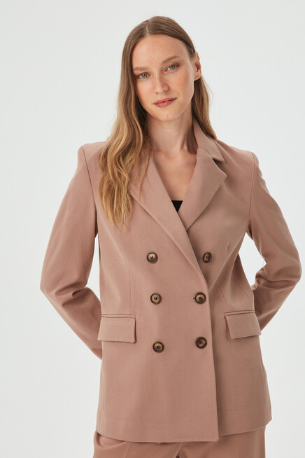 Womens Camel Button Detail Boyfriend Blazer Jacket