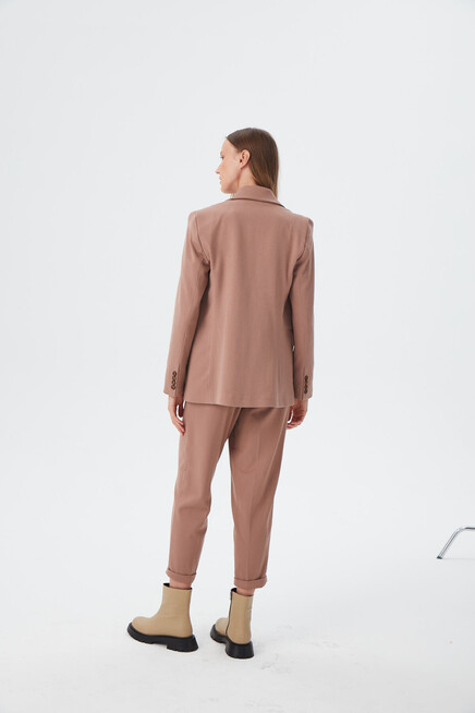 Womens Camel Button Detail Boyfriend Blazer Jacket