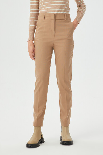 Kadın Camel Paça Detaylı Klasik Kumaş Pantolon