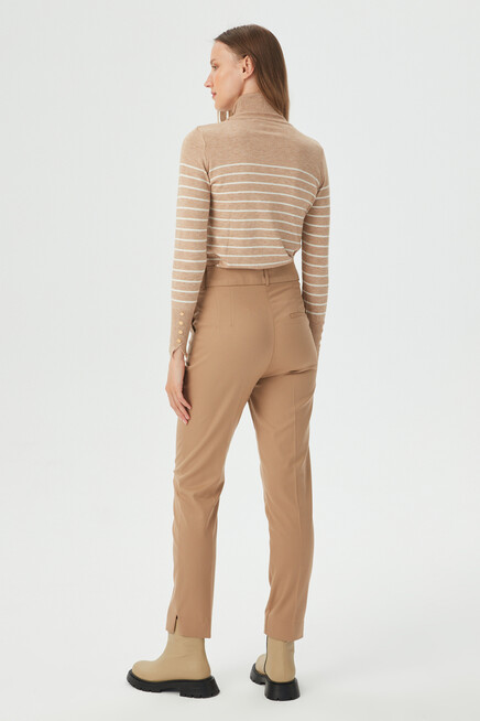 Kadın Camel Paça Detaylı Klasik Kumaş Pantolon