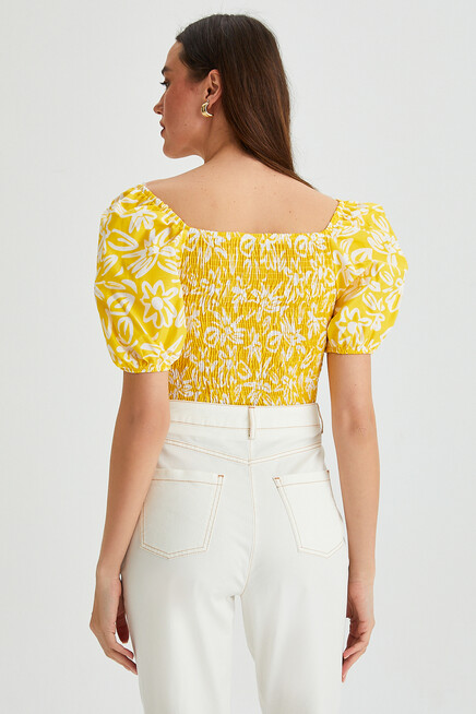 Womens Floral Patterned Gipe Detail Balloon Sleeve Blouse