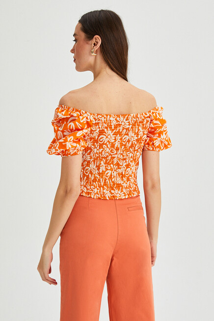 Womens Floral Patterned Gipe Detail Balloon Sleeve Blouse