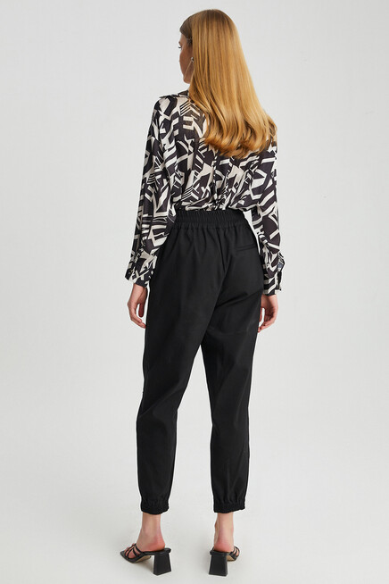 Womens Button Detail Waist Elastic Carrot Trousers