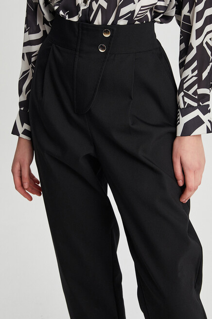 Womens Button Detail Waist Elastic Carrot Trousers