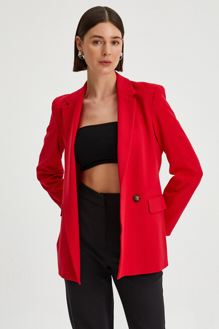 Womens Button Detailed Blazer Jacket