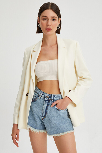 Womens Button Detailed Blazer Jacket