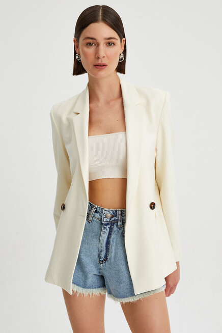 Womens Button Detailed Blazer Jacket