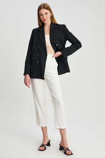 Womens Button Detail Boyfriend Blazer Jacket