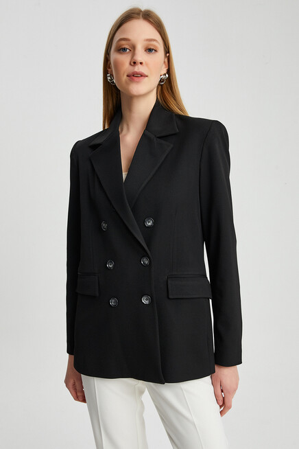 Womens Button Detail Boyfriend Blazer Jacket