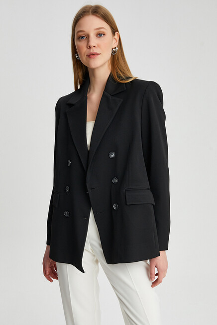 Womens Button Detail Boyfriend Blazer Jacket