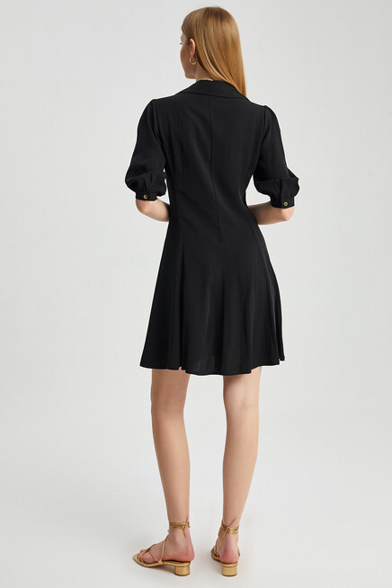 Womens Button Detail Three Quarter Sleeve Mini Dress
