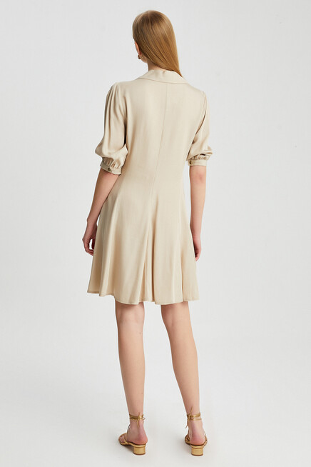 Womens Button Detail Three Quarter Sleeve Mini Dress