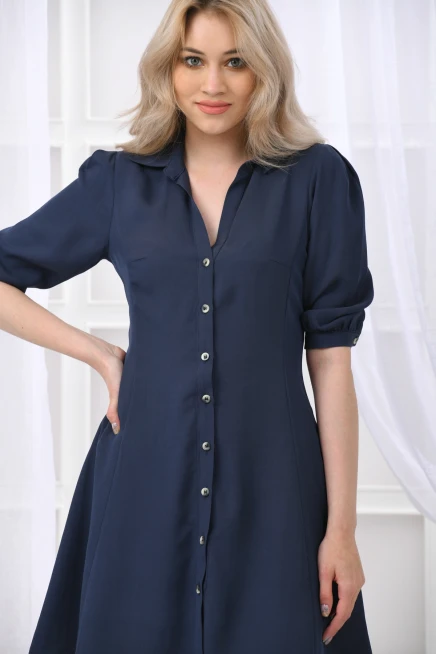 Womens Button Detail Three Quarter Sleeve Mini Dress