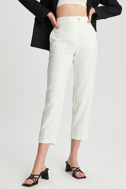 Womens Buttoned Classic Fabric Trousers