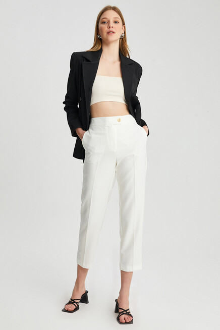 Womens Buttoned Classic Fabric Trousers