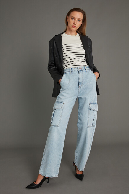 Womens Ecru Sleeve Accessory Detail Striped Crew Neck Knitwear Sweater