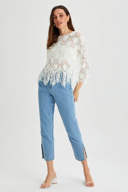 Womens Skirt Tassel Detailed Crochet Blouse