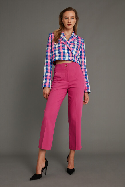  Kadın Fuşya Belden Pensli Klasik Kumaş Pantolon