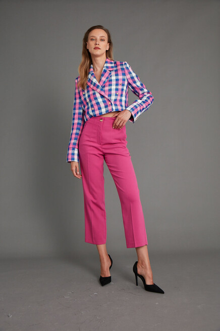  Kadın Fuşya Belden Pensli Klasik Kumaş Pantolon