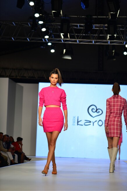 Kadın Fuşya Bisiklet Yaka Desenli Crop İkili Takım