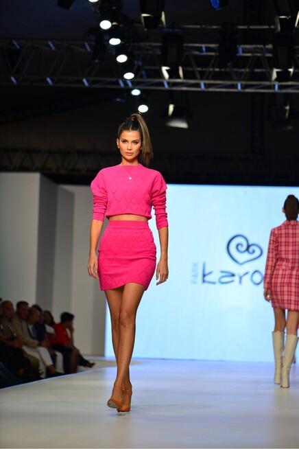 Kadın Fuşya Bisiklet Yaka Desenli Crop İkili Takım