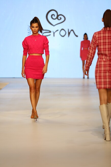 Kadın Fuşya Bisiklet Yaka Desenli Crop İkili Takım